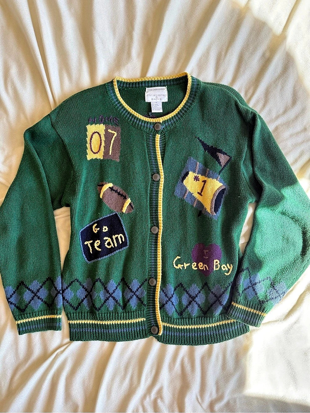 Christopher Banks Hand-Embroidered Green Cardigan Size Medium